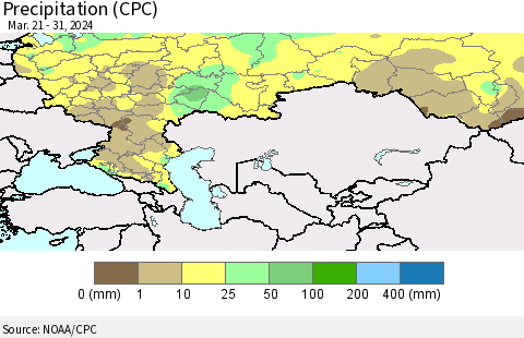 Russian Federation Precipitation (CPC) Thematic Map For 3/21/2024 - 3/31/2024