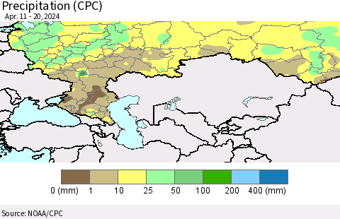 Russian Federation Precipitation (CPC) Thematic Map For 4/11/2024 - 4/20/2024