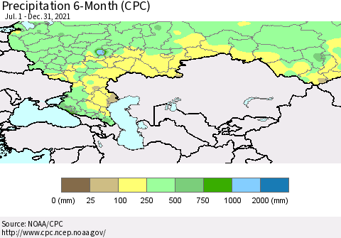 Russian Federation Precipitation 6-Month (CPC) Thematic Map For 7/1/2021 - 12/31/2021