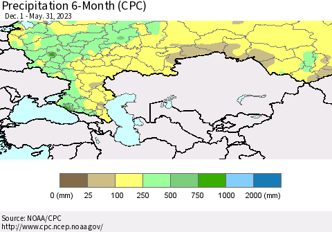 Russian Federation Precipitation 6-Month (CPC) Thematic Map For 12/1/2022 - 5/31/2023