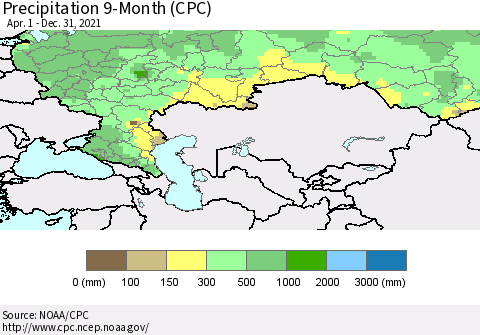 Russian Federation Precipitation 9-Month (CPC) Thematic Map For 4/1/2021 - 12/31/2021