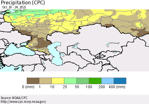 Russian Federation Precipitation (CPC) Thematic Map For 10/18/2021 - 10/24/2021