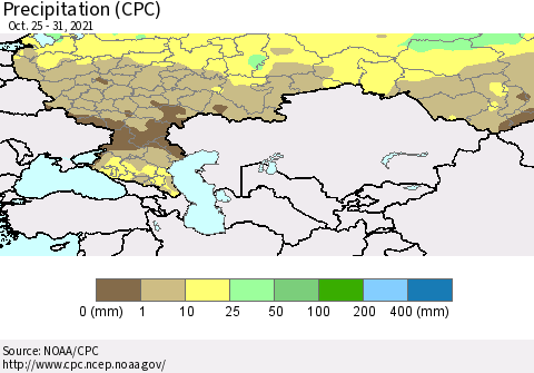 Russian Federation Precipitation (CPC) Thematic Map For 10/25/2021 - 10/31/2021