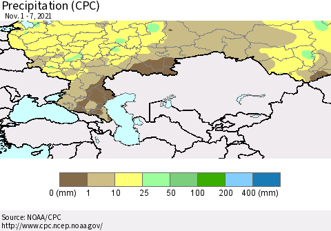 Russian Federation Precipitation (CPC) Thematic Map For 11/1/2021 - 11/7/2021