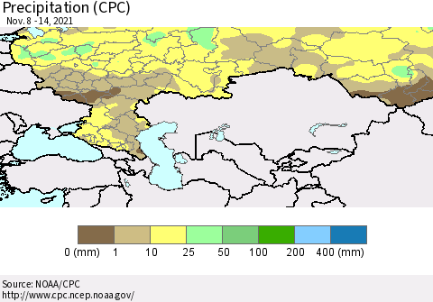Russian Federation Precipitation (CPC) Thematic Map For 11/8/2021 - 11/14/2021