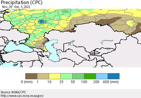 Russian Federation Precipitation (CPC) Thematic Map For 11/29/2021 - 12/5/2021