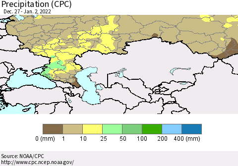 Russian Federation Precipitation (CPC) Thematic Map For 12/27/2021 - 1/2/2022