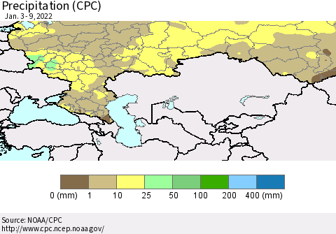 Russian Federation Precipitation (CPC) Thematic Map For 1/3/2022 - 1/9/2022