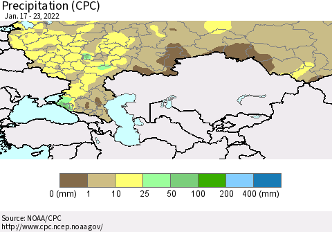 Russian Federation Precipitation (CPC) Thematic Map For 1/17/2022 - 1/23/2022