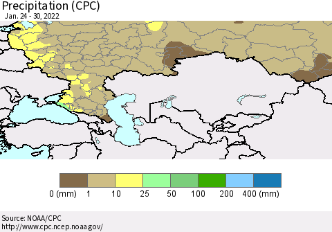 Russian Federation Precipitation (CPC) Thematic Map For 1/24/2022 - 1/30/2022
