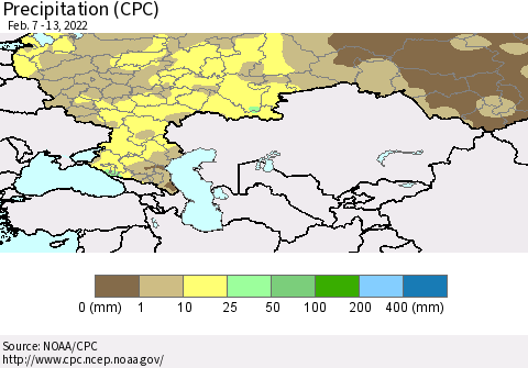 Russian Federation Precipitation (CPC) Thematic Map For 2/7/2022 - 2/13/2022