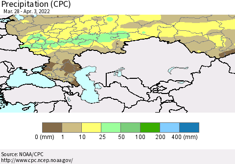 Russian Federation Precipitation (CPC) Thematic Map For 3/28/2022 - 4/3/2022