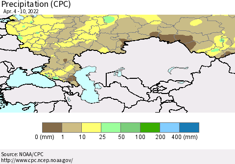 Russian Federation Precipitation (CPC) Thematic Map For 4/4/2022 - 4/10/2022