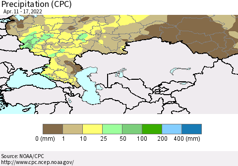 Russian Federation Precipitation (CPC) Thematic Map For 4/11/2022 - 4/17/2022