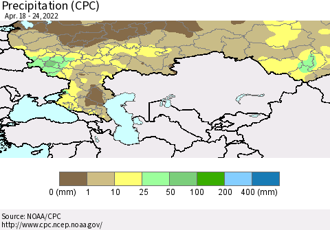 Russian Federation Precipitation (CPC) Thematic Map For 4/18/2022 - 4/24/2022