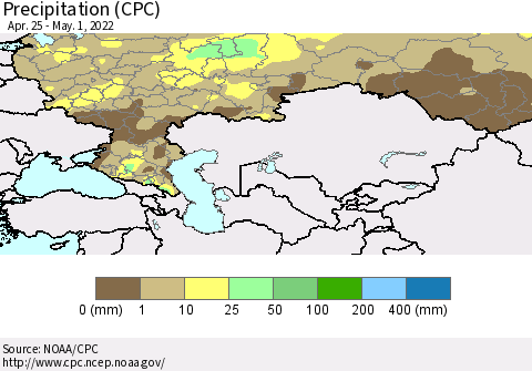 Russian Federation Precipitation (CPC) Thematic Map For 4/25/2022 - 5/1/2022