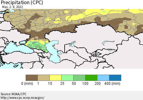 Russian Federation Precipitation (CPC) Thematic Map For 5/2/2022 - 5/8/2022