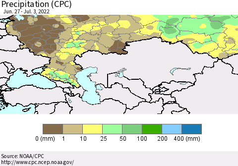 Russian Federation Precipitation (CPC) Thematic Map For 6/27/2022 - 7/3/2022