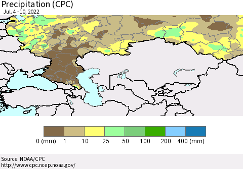 Russian Federation Precipitation (CPC) Thematic Map For 7/4/2022 - 7/10/2022