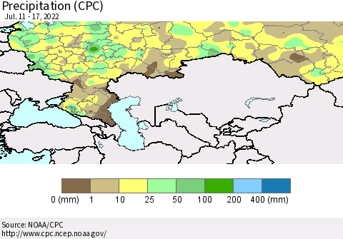Russian Federation Precipitation (CPC) Thematic Map For 7/11/2022 - 7/17/2022
