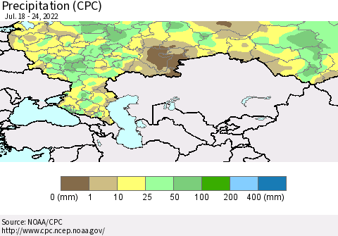 Russian Federation Precipitation (CPC) Thematic Map For 7/18/2022 - 7/24/2022