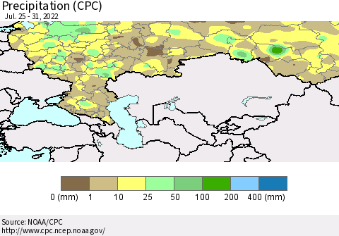 Russian Federation Precipitation (CPC) Thematic Map For 7/25/2022 - 7/31/2022