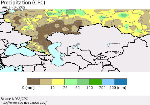 Russian Federation Precipitation (CPC) Thematic Map For 8/8/2022 - 8/14/2022