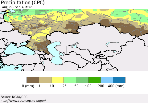 Russian Federation Precipitation (CPC) Thematic Map For 8/29/2022 - 9/4/2022