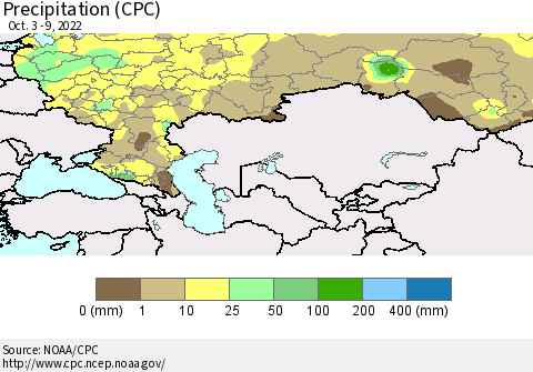 Russian Federation Precipitation (CPC) Thematic Map For 10/3/2022 - 10/9/2022