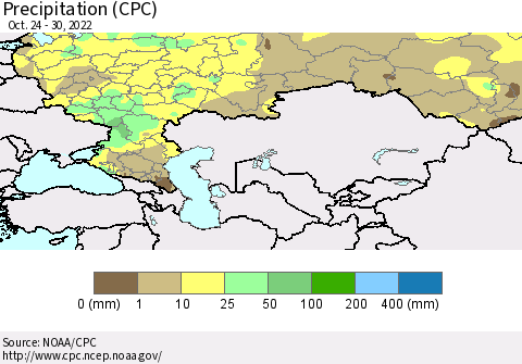 Russian Federation Precipitation (CPC) Thematic Map For 10/24/2022 - 10/30/2022