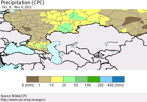 Russian Federation Precipitation (CPC) Thematic Map For 10/31/2022 - 11/6/2022