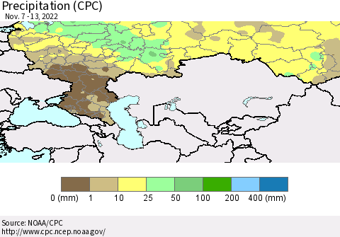 Russian Federation Precipitation (CPC) Thematic Map For 11/7/2022 - 11/13/2022