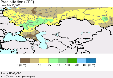 Russian Federation Precipitation (CPC) Thematic Map For 11/14/2022 - 11/20/2022