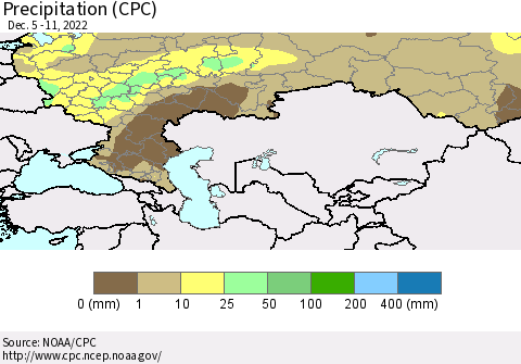 Russian Federation Precipitation (CPC) Thematic Map For 12/5/2022 - 12/11/2022