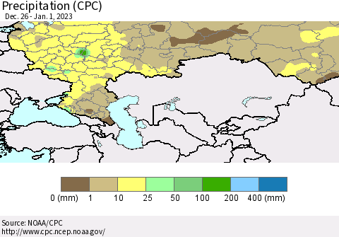Russian Federation Precipitation (CPC) Thematic Map For 12/26/2022 - 1/1/2023