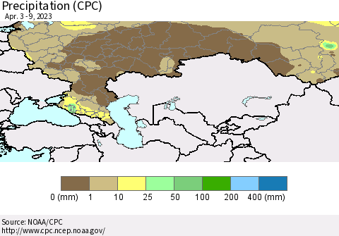 Russian Federation Precipitation (CPC) Thematic Map For 4/3/2023 - 4/9/2023