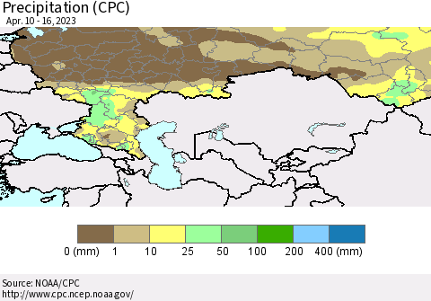 Russian Federation Precipitation (CPC) Thematic Map For 4/10/2023 - 4/16/2023
