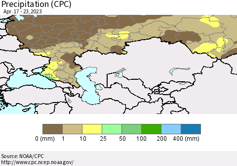 Russian Federation Precipitation (CPC) Thematic Map For 4/17/2023 - 4/23/2023