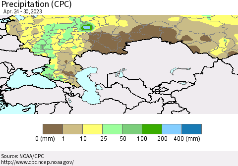 Russian Federation Precipitation (CPC) Thematic Map For 4/24/2023 - 4/30/2023