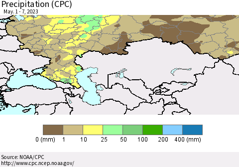 Russian Federation Precipitation (CPC) Thematic Map For 5/1/2023 - 5/7/2023