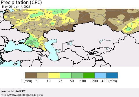 Russian Federation Precipitation (CPC) Thematic Map For 5/29/2023 - 6/4/2023