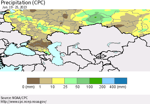 Russian Federation Precipitation (CPC) Thematic Map For 6/19/2023 - 6/25/2023