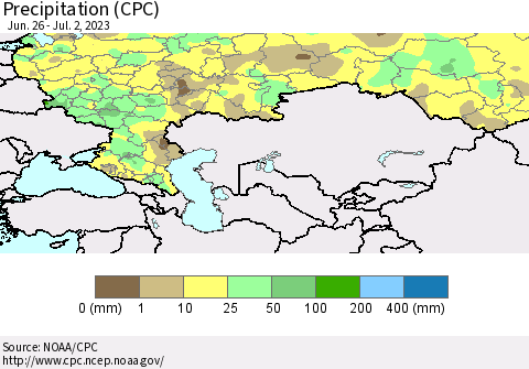 Russian Federation Precipitation (CPC) Thematic Map For 6/26/2023 - 7/2/2023