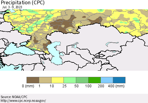 Russian Federation Precipitation (CPC) Thematic Map For 7/3/2023 - 7/9/2023