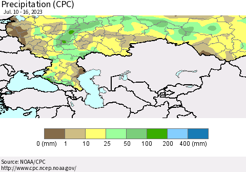 Russian Federation Precipitation (CPC) Thematic Map For 7/10/2023 - 7/16/2023