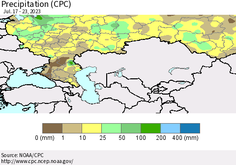 Russian Federation Precipitation (CPC) Thematic Map For 7/17/2023 - 7/23/2023