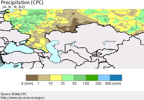 Russian Federation Precipitation (CPC) Thematic Map For 7/24/2023 - 7/30/2023
