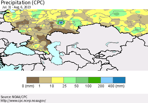 Russian Federation Precipitation (CPC) Thematic Map For 7/31/2023 - 8/6/2023
