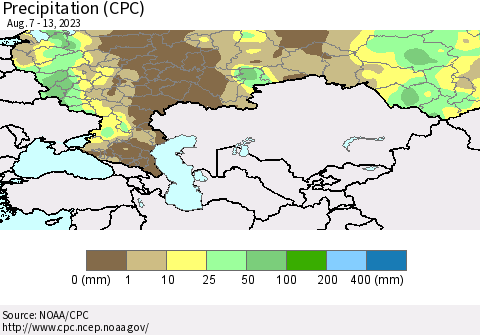 Russian Federation Precipitation (CPC) Thematic Map For 8/7/2023 - 8/13/2023