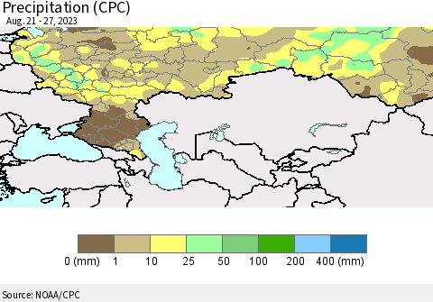 Russian Federation Precipitation (CPC) Thematic Map For 8/21/2023 - 8/27/2023